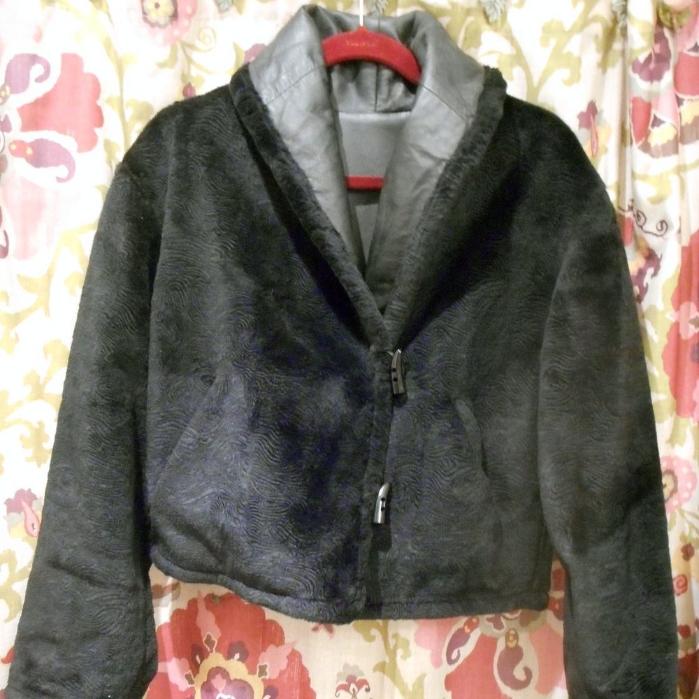 Vtg. 80's! SYBERTEK Black Leather & Faux Fur Reversible Jacket! M